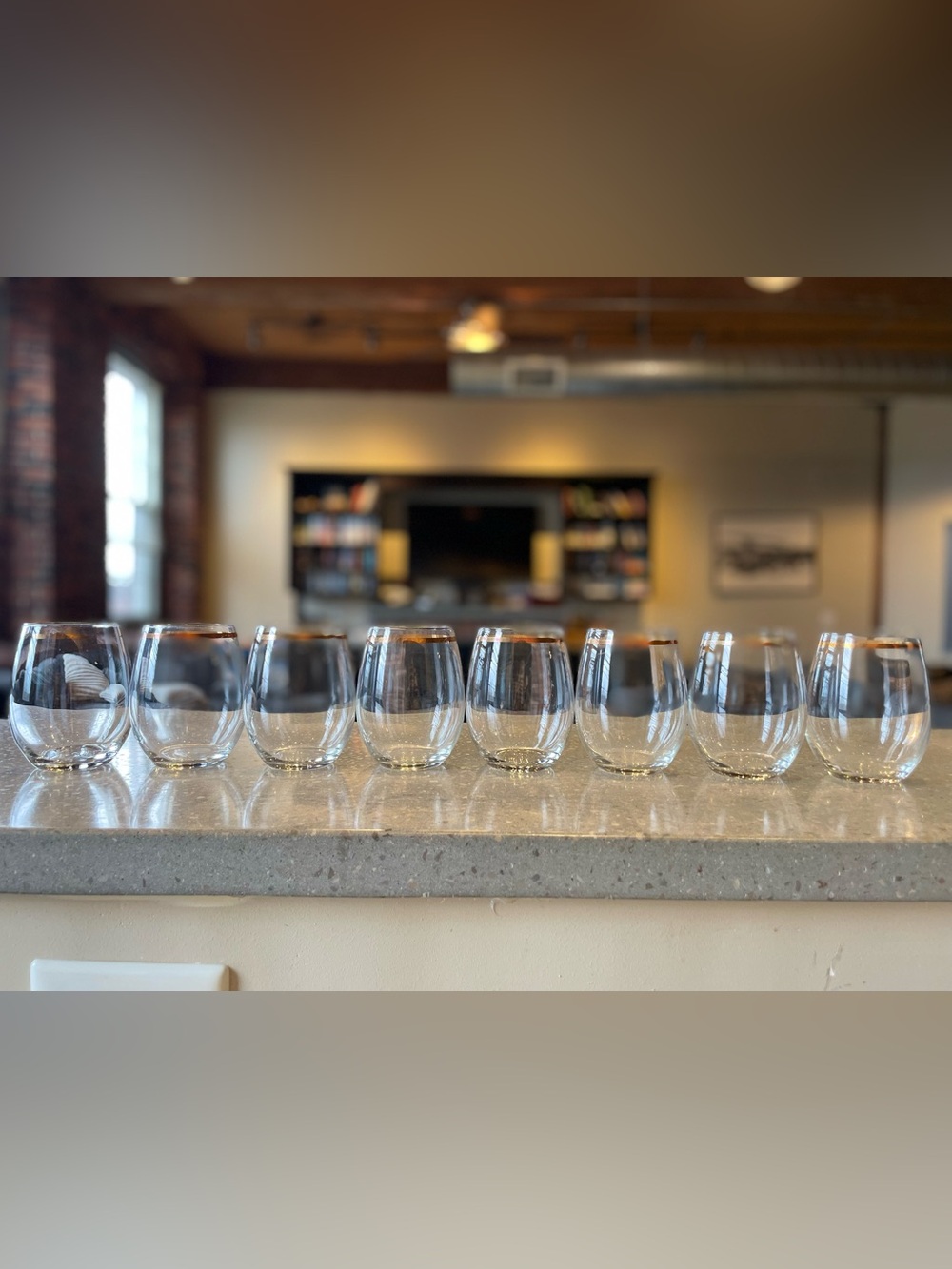 Clear Stemless Wine Glasses with Fold Stripe On the Top - Set of 8